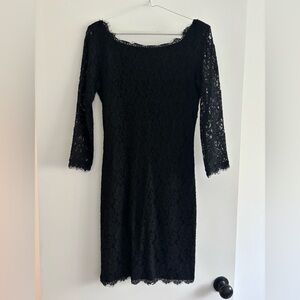 Diane Von Furstenberg Black Lace Long Sleeve Dress
